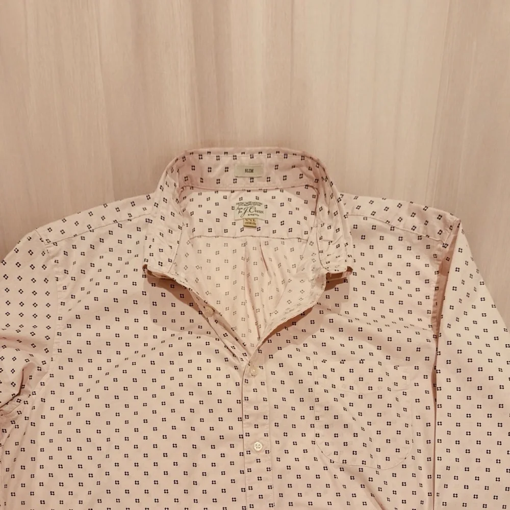 J. CREW Organic Cotton‎ Slim Stretch Fit *Secret Wash* Shirt Pink Print Men XXL